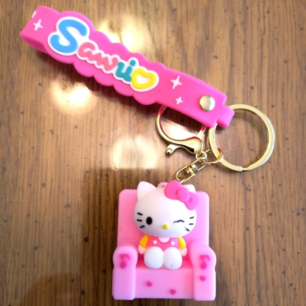 Hello kitty Sanrio pink white cute cat women's decor bag fun keychain key ring
